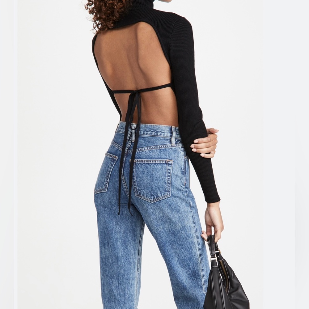 Black Turtleneck Top With Open Back. Size S. - image 2